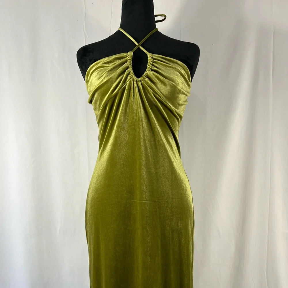 Sage Green velvet, halter, midi dress, large, NWT - Picture 8 of 10
